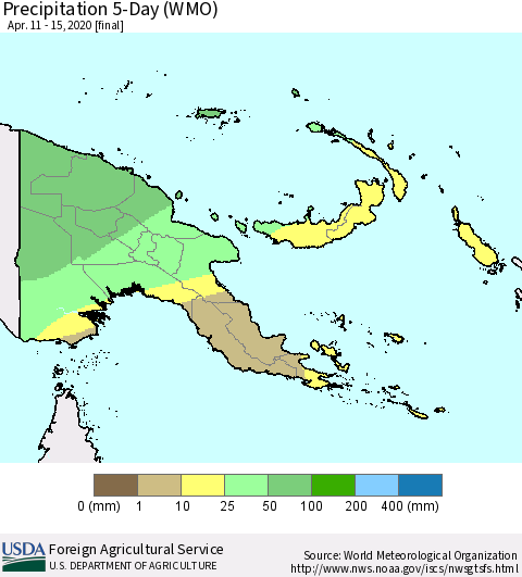 Papua New Guinea Precipitation 5-Day (WMO) Thematic Map For 4/11/2020 - 4/15/2020