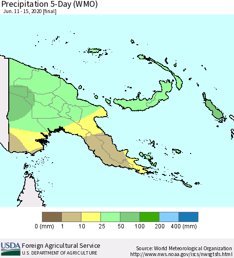 Papua New Guinea Precipitation 5-Day (WMO) Thematic Map For 6/11/2020 - 6/15/2020