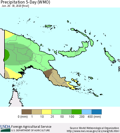 Papua New Guinea Precipitation 5-Day (WMO) Thematic Map For 6/26/2020 - 6/30/2020