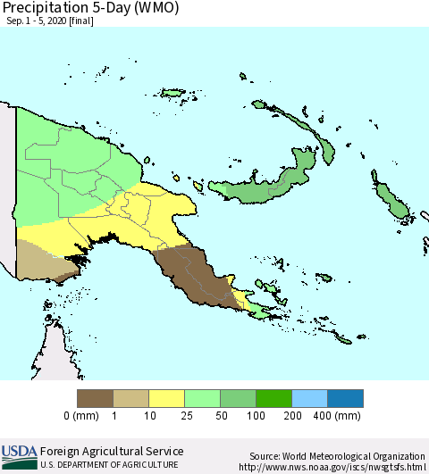 Papua New Guinea Precipitation 5-Day (WMO) Thematic Map For 9/1/2020 - 9/5/2020
