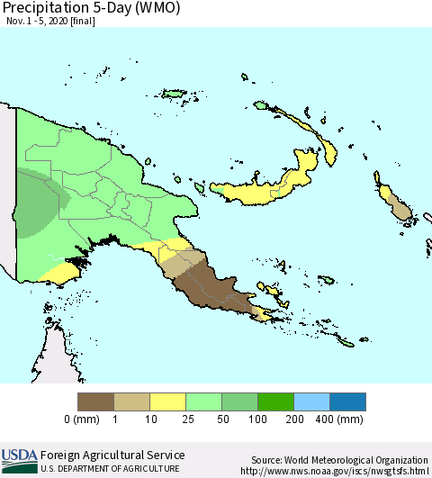 Papua New Guinea Precipitation 5-Day (WMO) Thematic Map For 11/1/2020 - 11/5/2020