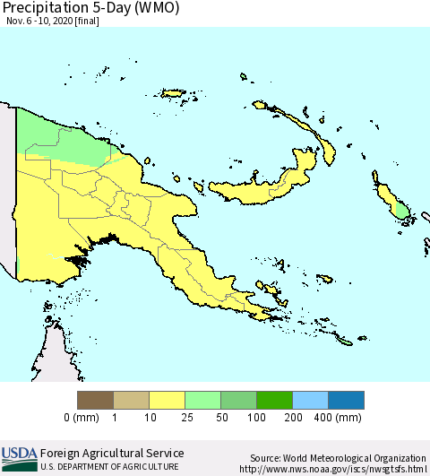 Papua New Guinea Precipitation 5-Day (WMO) Thematic Map For 11/6/2020 - 11/10/2020