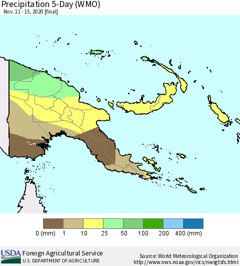 Papua New Guinea Precipitation 5-Day (WMO) Thematic Map For 11/11/2020 - 11/15/2020