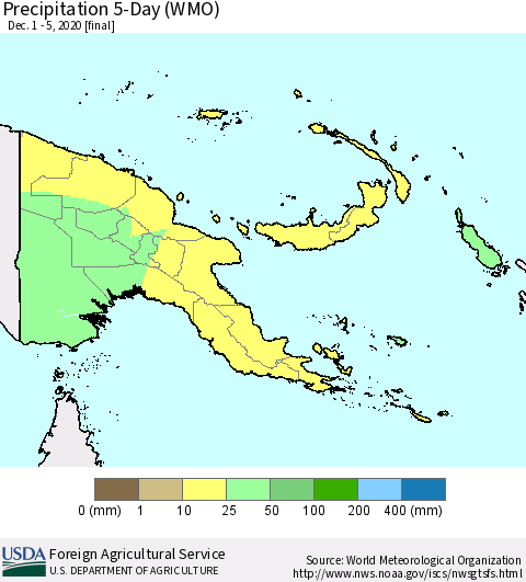 Papua New Guinea Precipitation 5-Day (WMO) Thematic Map For 12/1/2020 - 12/5/2020