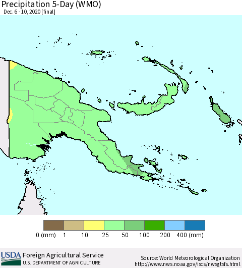 Papua New Guinea Precipitation 5-Day (WMO) Thematic Map For 12/6/2020 - 12/10/2020