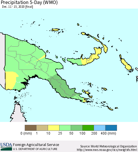 Papua New Guinea Precipitation 5-Day (WMO) Thematic Map For 12/11/2020 - 12/15/2020