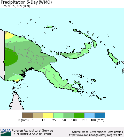 Papua New Guinea Precipitation 5-Day (WMO) Thematic Map For 12/21/2020 - 12/25/2020