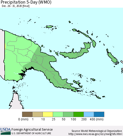 Papua New Guinea Precipitation 5-Day (WMO) Thematic Map For 12/26/2020 - 12/31/2020