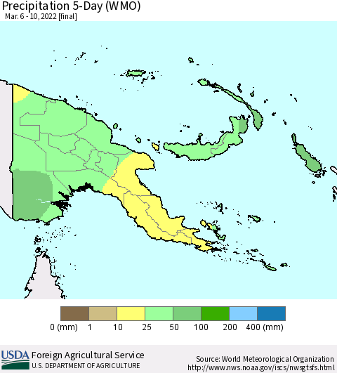 Papua New Guinea Precipitation 5-Day (WMO) Thematic Map For 3/6/2022 - 3/10/2022