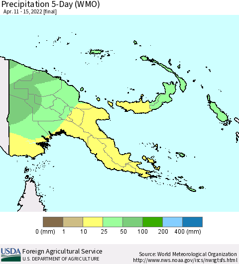 Papua New Guinea Precipitation 5-Day (WMO) Thematic Map For 4/11/2022 - 4/15/2022