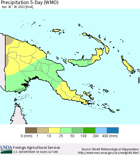 Papua New Guinea Precipitation 5-Day (WMO) Thematic Map For 4/26/2022 - 4/30/2022