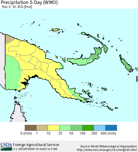 Papua New Guinea Precipitation 5-Day (WMO) Thematic Map For 5/6/2022 - 5/10/2022