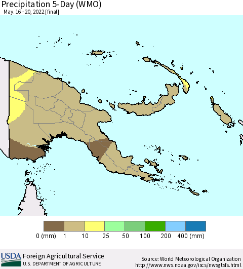 Papua New Guinea Precipitation 5-Day (WMO) Thematic Map For 5/16/2022 - 5/20/2022