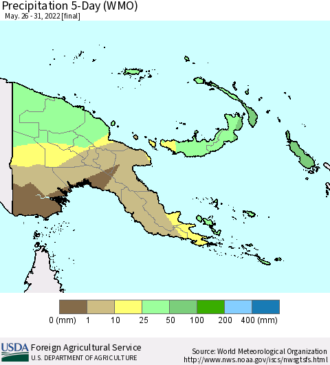 Papua New Guinea Precipitation 5-Day (WMO) Thematic Map For 5/26/2022 - 5/31/2022
