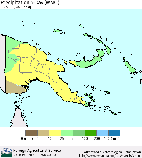 Papua New Guinea Precipitation 5-Day (WMO) Thematic Map For 6/1/2022 - 6/5/2022