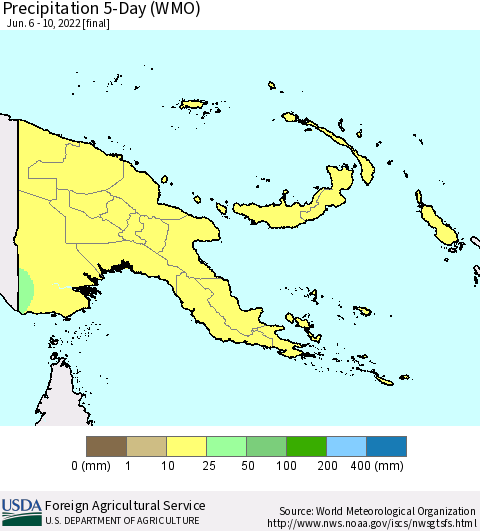Papua New Guinea Precipitation 5-Day (WMO) Thematic Map For 6/6/2022 - 6/10/2022