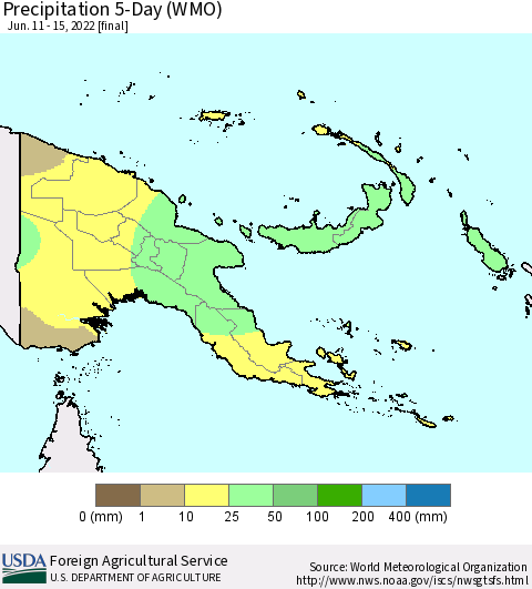 Papua New Guinea Precipitation 5-Day (WMO) Thematic Map For 6/11/2022 - 6/15/2022