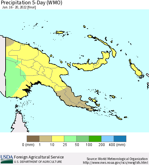 Papua New Guinea Precipitation 5-Day (WMO) Thematic Map For 6/16/2022 - 6/20/2022