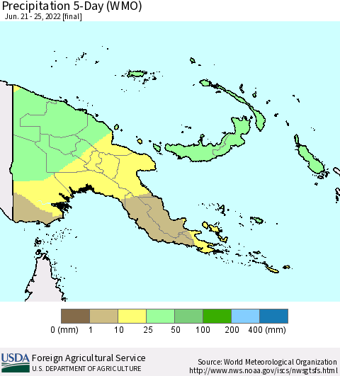 Papua New Guinea Precipitation 5-Day (WMO) Thematic Map For 6/21/2022 - 6/25/2022