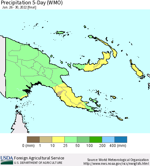 Papua New Guinea Precipitation 5-Day (WMO) Thematic Map For 6/26/2022 - 6/30/2022