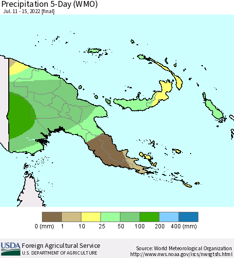 Papua New Guinea Precipitation 5-Day (WMO) Thematic Map For 7/11/2022 - 7/15/2022