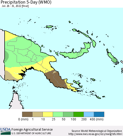 Papua New Guinea Precipitation 5-Day (WMO) Thematic Map For 7/26/2022 - 7/31/2022