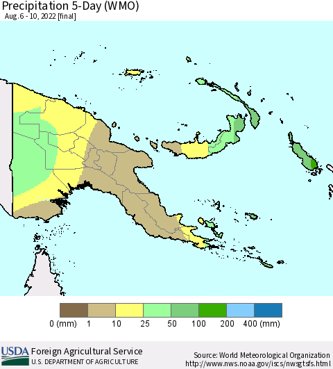 Papua New Guinea Precipitation 5-Day (WMO) Thematic Map For 8/6/2022 - 8/10/2022