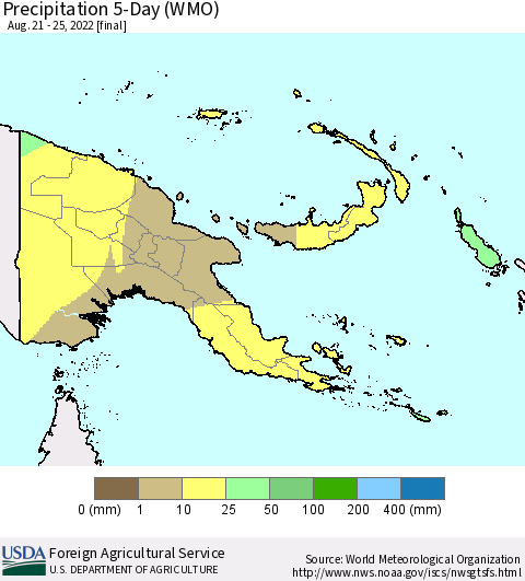 Papua New Guinea Precipitation 5-Day (WMO) Thematic Map For 8/21/2022 - 8/25/2022