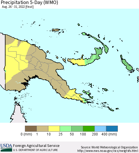 Papua New Guinea Precipitation 5-Day (WMO) Thematic Map For 8/26/2022 - 8/31/2022