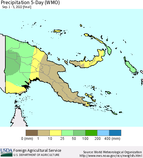 Papua New Guinea Precipitation 5-Day (WMO) Thematic Map For 9/1/2022 - 9/5/2022