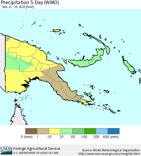 Papua New Guinea Precipitation 5-Day (WMO) Thematic Map For 9/21/2022 - 9/25/2022