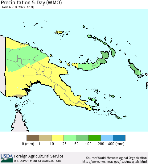 Papua New Guinea Precipitation 5-Day (WMO) Thematic Map For 11/6/2022 - 11/10/2022