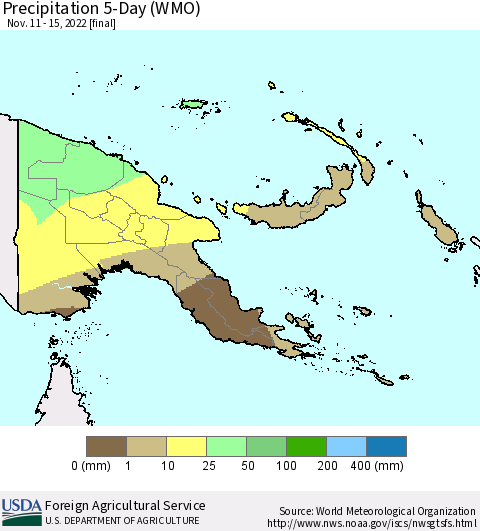 Papua New Guinea Precipitation 5-Day (WMO) Thematic Map For 11/11/2022 - 11/15/2022