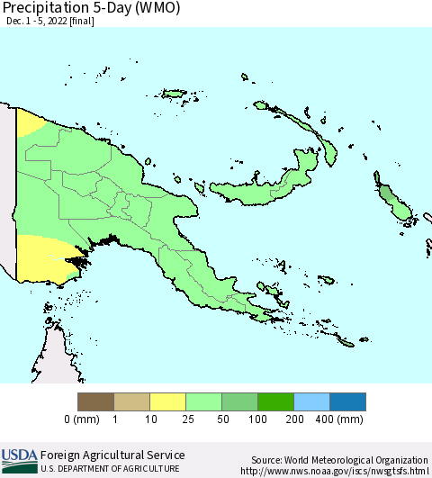Papua New Guinea Precipitation 5-Day (WMO) Thematic Map For 12/1/2022 - 12/5/2022