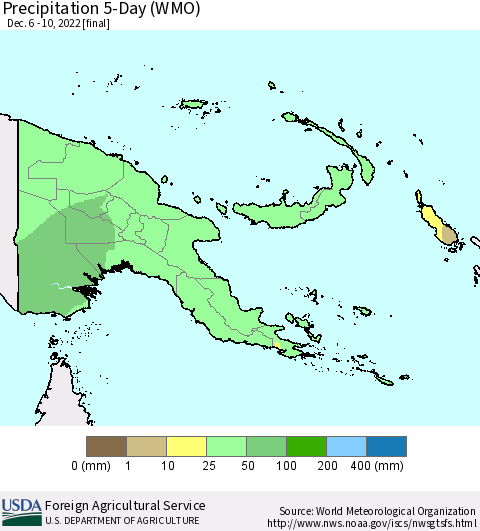 Papua New Guinea Precipitation 5-Day (WMO) Thematic Map For 12/6/2022 - 12/10/2022