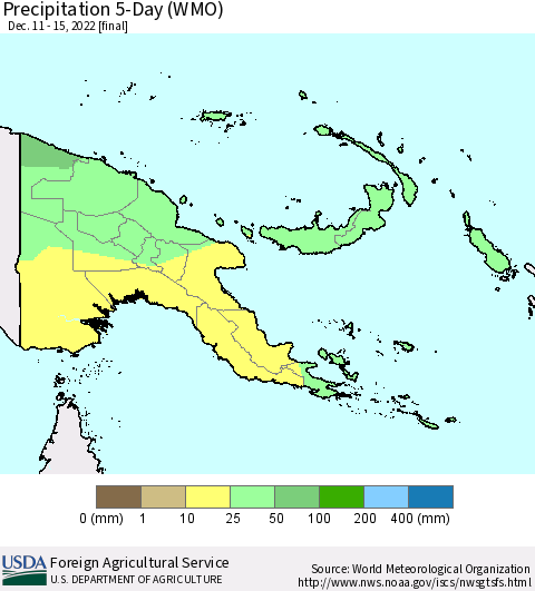 Papua New Guinea Precipitation 5-Day (WMO) Thematic Map For 12/11/2022 - 12/15/2022