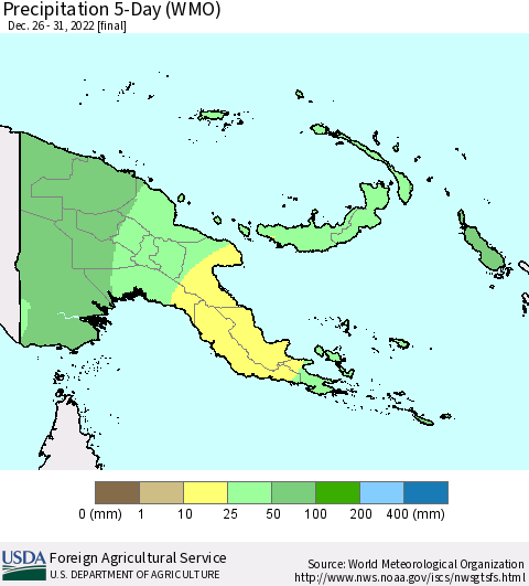 Papua New Guinea Precipitation 5-Day (WMO) Thematic Map For 12/26/2022 - 12/31/2022