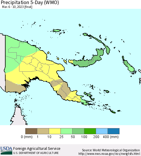 Papua New Guinea Precipitation 5-Day (WMO) Thematic Map For 3/6/2023 - 3/10/2023