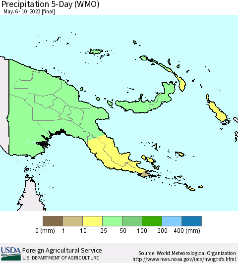 Papua New Guinea Precipitation 5-Day (WMO) Thematic Map For 5/6/2023 - 5/10/2023
