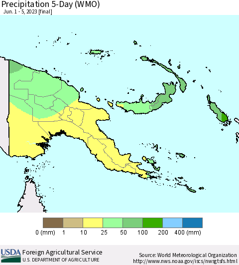 Papua New Guinea Precipitation 5-Day (WMO) Thematic Map For 6/1/2023 - 6/5/2023