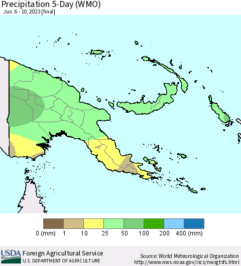 Papua New Guinea Precipitation 5-Day (WMO) Thematic Map For 6/6/2023 - 6/10/2023