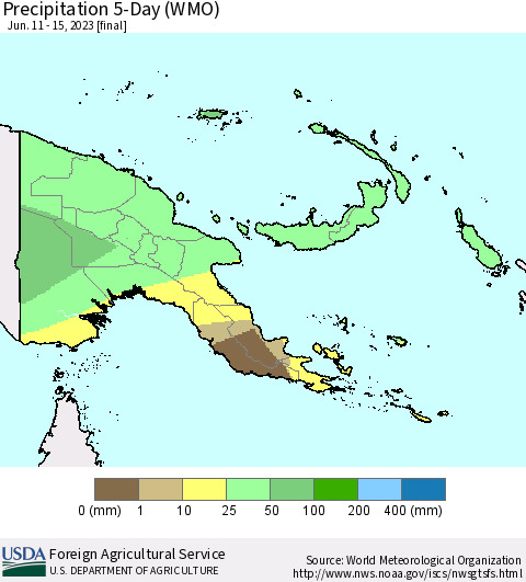 Papua New Guinea Precipitation 5-Day (WMO) Thematic Map For 6/11/2023 - 6/15/2023