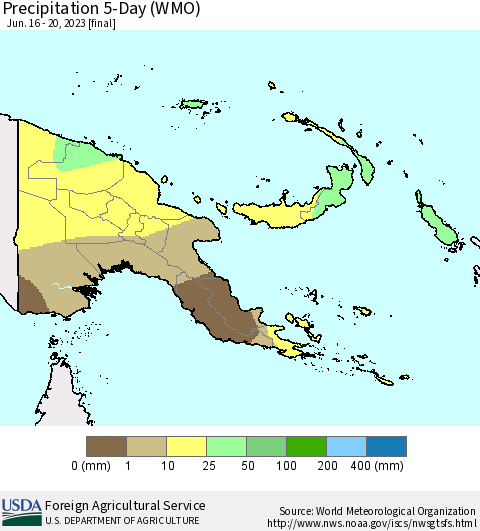 Papua New Guinea Precipitation 5-Day (WMO) Thematic Map For 6/16/2023 - 6/20/2023