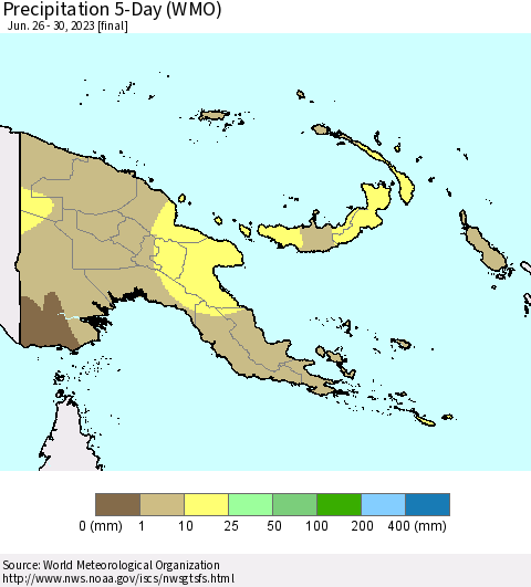 Papua New Guinea Precipitation 5-Day (WMO) Thematic Map For 6/26/2023 - 6/30/2023