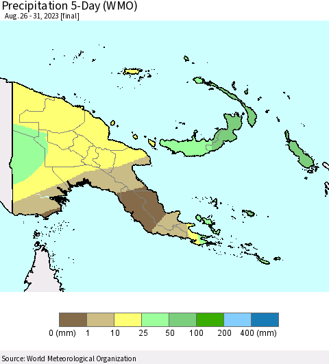 Papua New Guinea Precipitation 5-Day (WMO) Thematic Map For 8/26/2023 - 8/31/2023