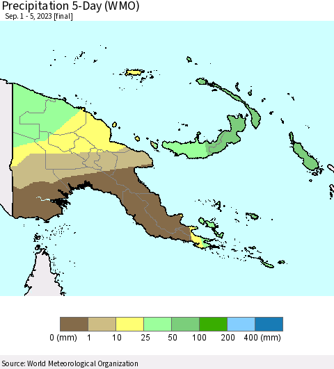 Papua New Guinea Precipitation 5-Day (WMO) Thematic Map For 9/1/2023 - 9/5/2023