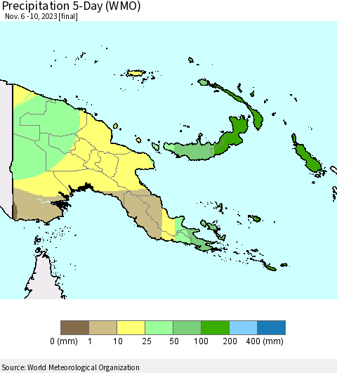 Papua New Guinea Precipitation 5-Day (WMO) Thematic Map For 11/6/2023 - 11/10/2023
