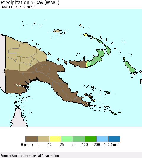 Papua New Guinea Precipitation 5-Day (WMO) Thematic Map For 11/11/2023 - 11/15/2023