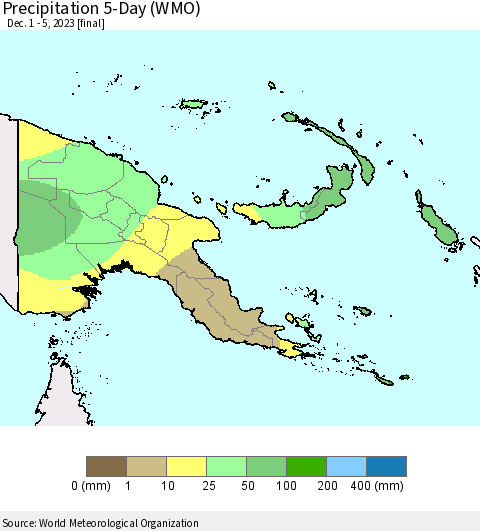 Papua New Guinea Precipitation 5-Day (WMO) Thematic Map For 12/1/2023 - 12/5/2023