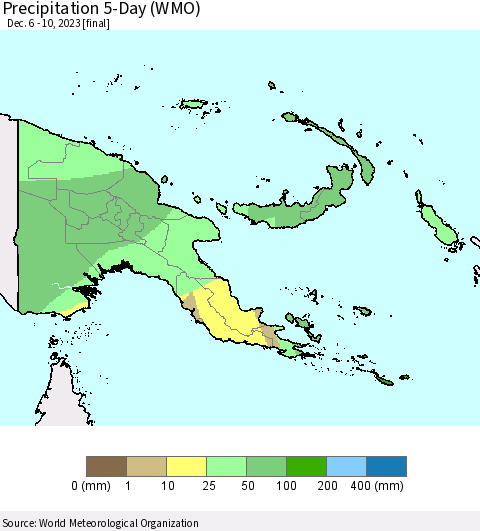 Papua New Guinea Precipitation 5-Day (WMO) Thematic Map For 12/6/2023 - 12/10/2023